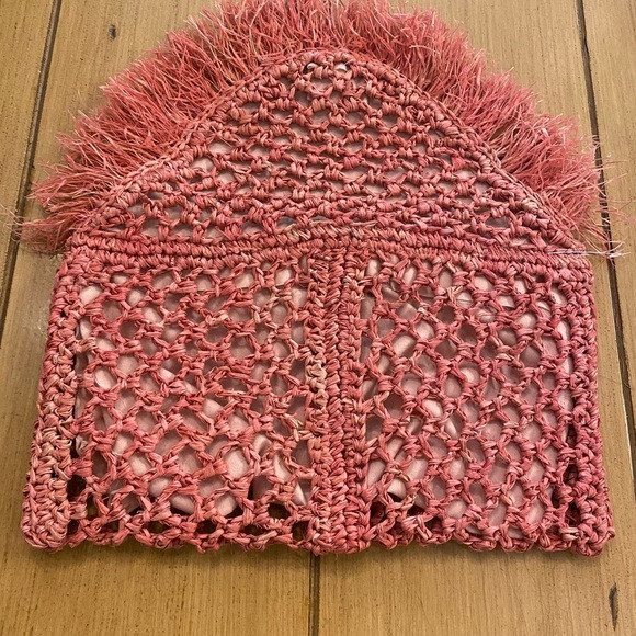 btb Womens Jayden Raffia Clutch Bag Straw Peach Salmon Color New without tag - Picture 3 of 14